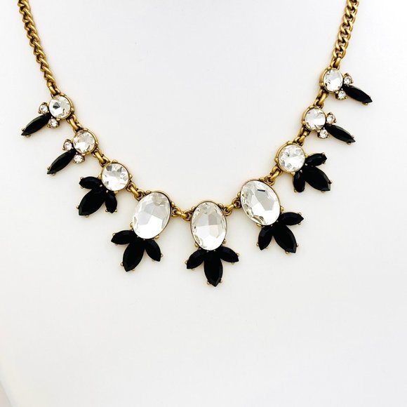 J. Crew Clear Crystal and Black Statement Necklace 17.5" + 2.5" - Picture 3 of 8